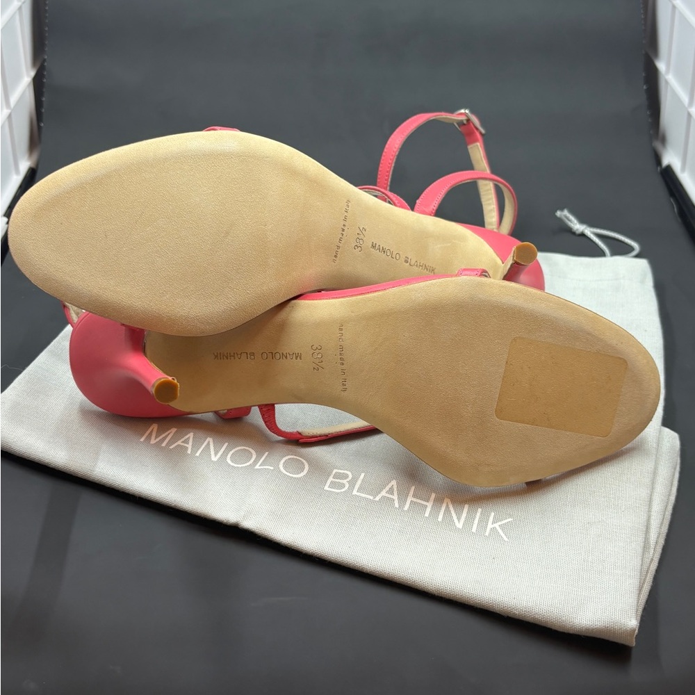 SOLD Manolo Blahnik Hot Pink Strap Heels size 38.5 - Picture 6 of 8